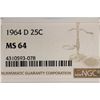Image 3 : 1964-D WASHINGTON SILVER QUARTER NGC MS64