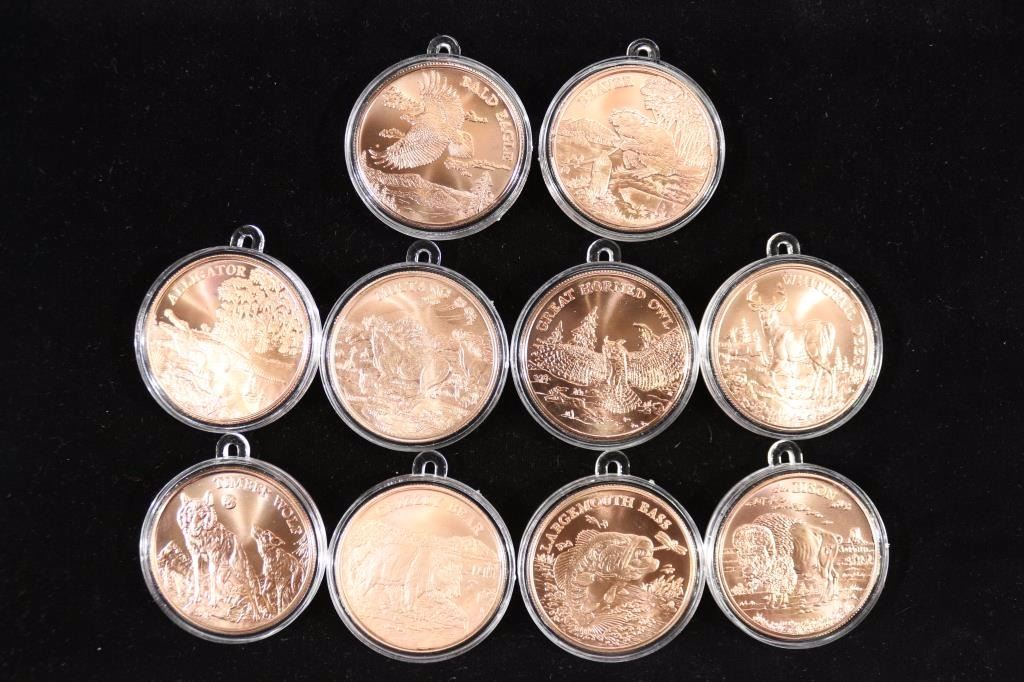 10 AMERICAN WILDLIFE SERIES COPPER ROUNDS
