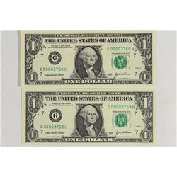 2-2003-A $1 FRN'S LOW CONSECUTIVE SERIAL 'S UNC