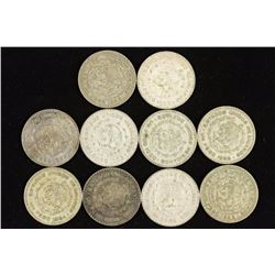 10 ASSORTED 1958-1966 MEXICO .100 SILVER PESOS