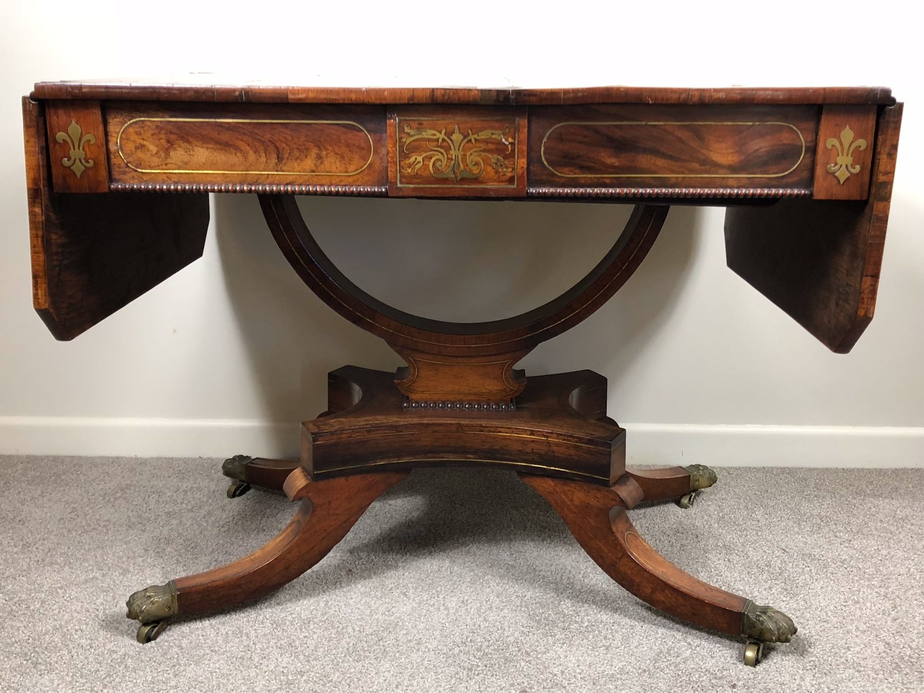 Antique Regency Rosewood Sofa Table With Inlaid Brass Antique Regency Rosewood Sofa Table With Inlaid Brass