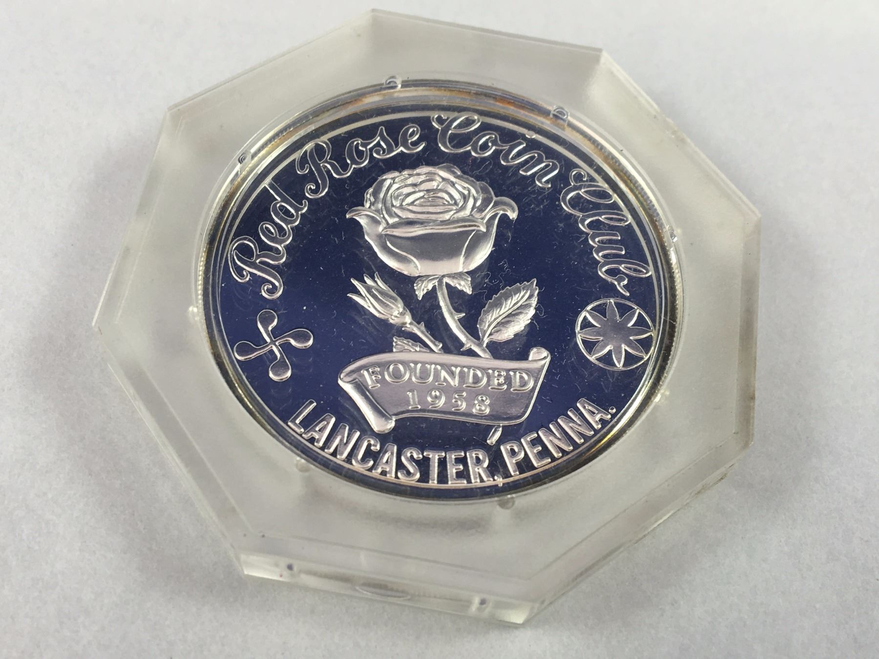 1968 Silver Round -Red Rose Coin Club, Penna. United States - Diameter 38mm