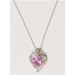 #18-STERLING SILVER PINK CREATED SAPPHIRE HEART