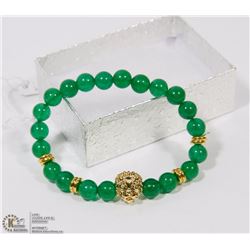#35-GREEN EMERALD BEAD BRACELET/8MM