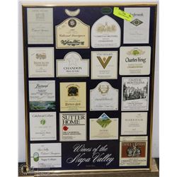WINE LABELS IN BRASS FRAME 19X26