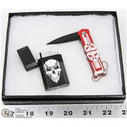 NEW PUNISHER LOCK BLADE KNIFE SOLD WITH NEW ZIPPO