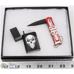 NEW PUNISHER LOCK BLADE KNIFE SOLD WITH NEW ZIPPO