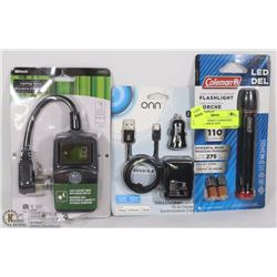 LOT OF COLEMAN FLASHLIGHT, CHARGE CABLES AND