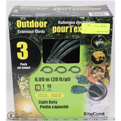 3 PACK OF 16 GAUGE OUTDOOR EXTENSION CORDS