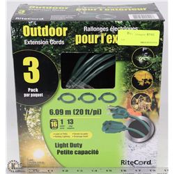 3 PACK OF 16 GAUGE OUTDOOR EXTENSION CORDS