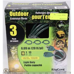3 PACK OF 16 GAUGE OUTDOOR EXTENSION CORDS