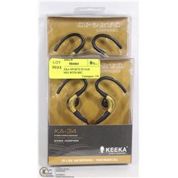 2 PAIR KEEKA SPORTS IN EAR HEADPHONES WITH MIC
