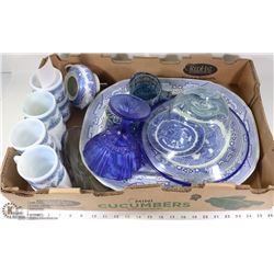 11) BOX OF WILLOW, FIRE KING & BLUE DEPRESSION