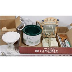 MISC HOUSEHOLD LOT: INCLUDES WOODSTOCK CHIMES,