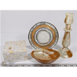 FLAT OF ONYX & SHELL HOME DÉCOR ITEMS