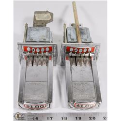 PAIR OF LAUNDRY MACHINE COIN MECHANISMS