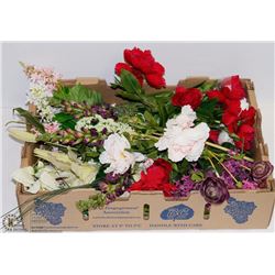 LARGE FLAT OF NEW SILK FLOWER STEMS, VARIETY OF