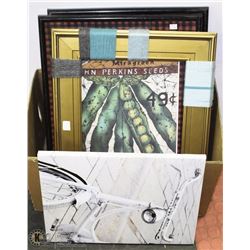 LOT OF PICTURES FRAMED AND CANVAS INCL ONE GOLD