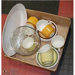 LOT OF VINTAGE CUPS AND SAUCERS WITH ETCHED