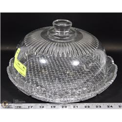 GLASS CAKE PLATTER WITH LID.