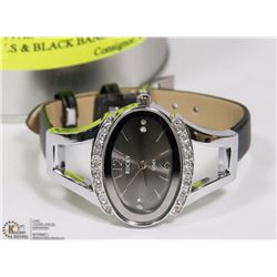 ROCKY OVAL WATCH WITH CRYSTALS & BLACK BAND.