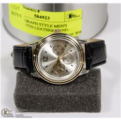 CHRONOGRAPH STYLE MEN'S WATCH WITH LEATHER BAND.