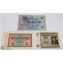 LOT OF 3 GERMAN WWI BANK NOTES - 5000 MARK 1922,