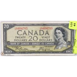 1954 CANADIAN $20 DEVILS FACE BILL.
