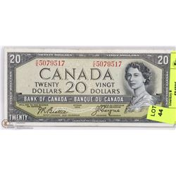 1954 CANADIAN $20 DEVILS FACE BILL.