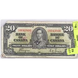 1937 CANADIAN $20 BILL