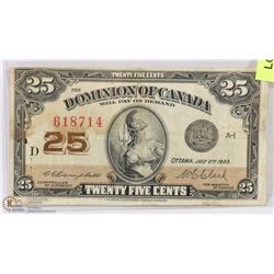 1923 CANADIAN SHINPLASTER.