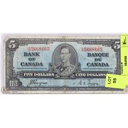 1937 RADAR CANADIAN $5 BILL