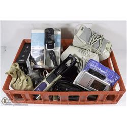 BOX WITH ASSORTED ELECTRONICS INCL CHARGER ETC