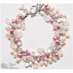 #16-ST. SILVER FRESHWATER PEARL & QUARTZ BRACELET