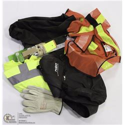 LOT WITH SAFETY GLOVES, BACKPACK, SAFETY VEST AND