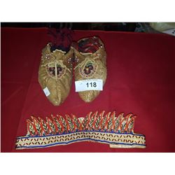 VINTAGE NATIVE BEADED HEADBAND & CHILD'S MOCCASINS
