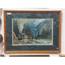 FRAMED DAVID TUTWILER PRINT TITLED "STEAM IN THE ROCKIES"