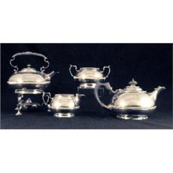 An early 20th Century Elkington & Co four piece tea service of circular form, egg and dart rims,...