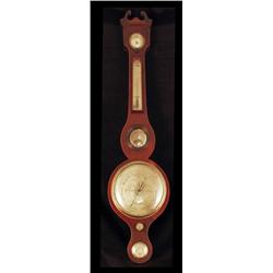 A George IV mahogany, ebony and boxwood lined mercury wheel barometer, with swan neck pediment an...