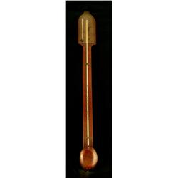 A George III mahogany and satinwood strung stick barometer, circa 1785, with brass domed arch dia...