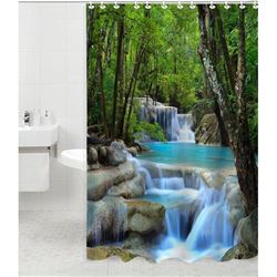 72 Inch Bathroom Shower Curtain Polyester Fabric Waterfalls (12 Hooks)