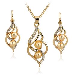 Simulated Pearl Indian Style Jewelry Set. Gold color Earrings / Necklaces