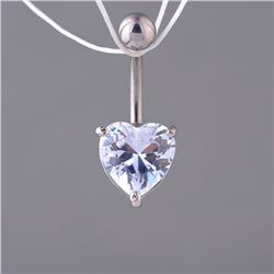 Delicate Button Bar Fashion Piercing Belly Ring With Heart CZ Crystal