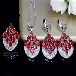 Elegant Flower Multi Colort Party Jewelry Set: Ring, Earrings, Necklace. Sterling Silver 925 4A Cubi