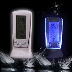 Modern Digital Alarm Clock Calendar Thermometer. Backlight LED Screen