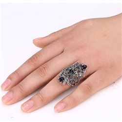 Black Crystal Rhinestone Flower Vintage Design Big Ring
