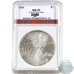 1998 $1 USA .999 Fine Silver Eagle AGP Certified MS-70 (TAX Exempt)