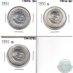 1951, 1951-S & 1951-D USA George Carver Booker T. Washington Commemorative Half Dollar Set. You will