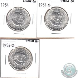 1954, 1954-S & 1954-D USA George Carver Booker T. Washington Commemorative Half Dollar Set. You will
