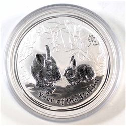 2011 Australia 5oz Year of the Rabbit .999 Fine Silver Coin in Capsule (capsule is lightly scratched